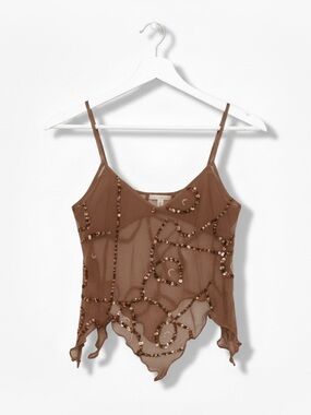 Brown Beaded Semi Sheer Top